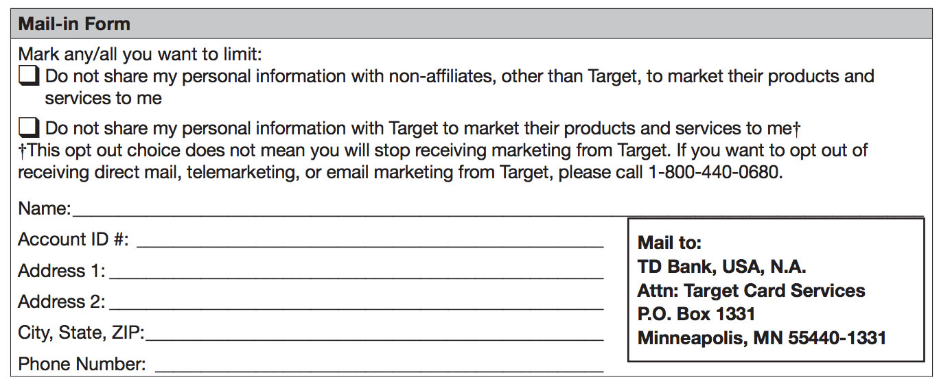 TD Bank Privacy Policy for Target Credit Card : Target